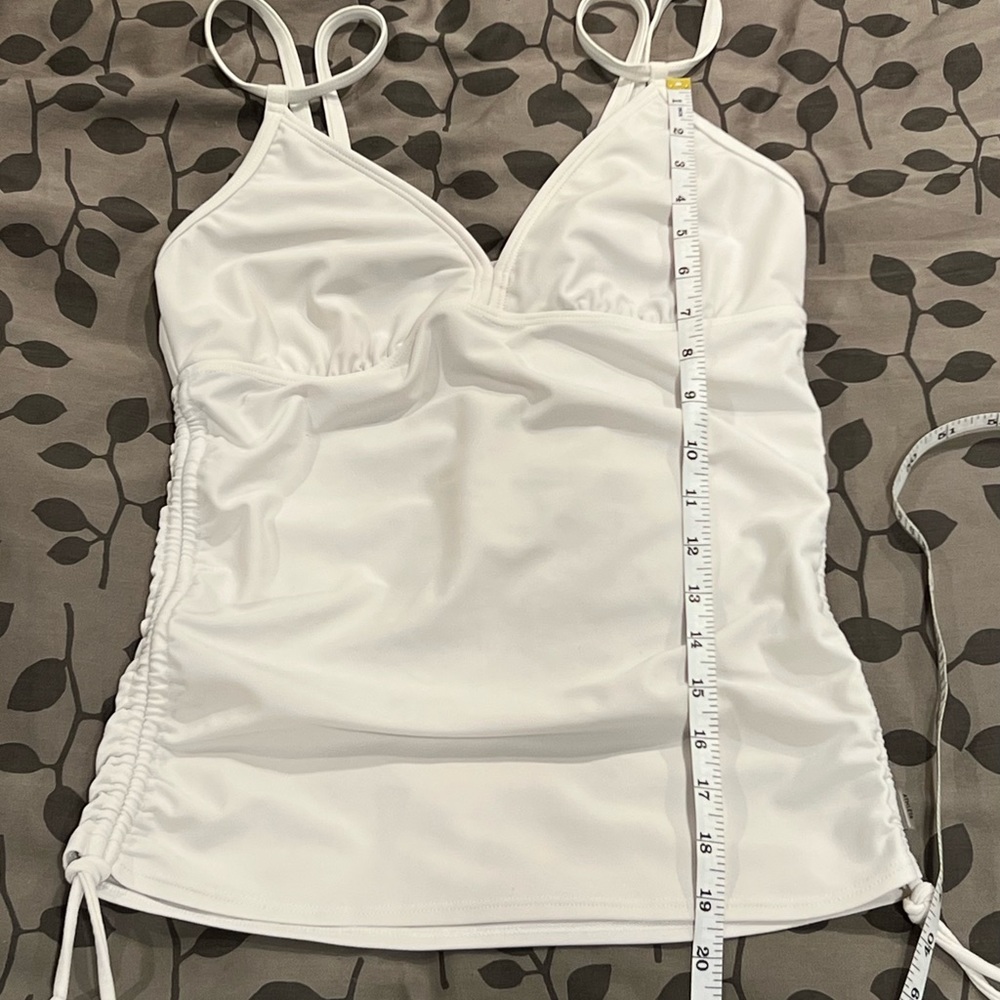 ATHLETA WHITE Ruched Sides Tankini Set—34C/32D/30DD Large Swim Two Piece
